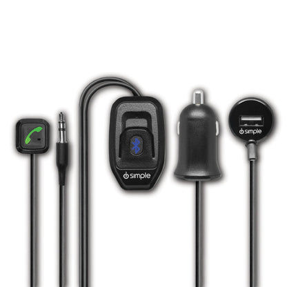Bluetooth car adapter kit with auxiliary cable and USB power plug