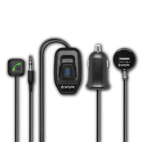 Bluetooth car adapter kit with auxiliary cable and USB power plug
