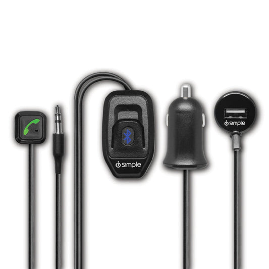 Bluetooth car adapter kit with auxiliary cable and USB power plug