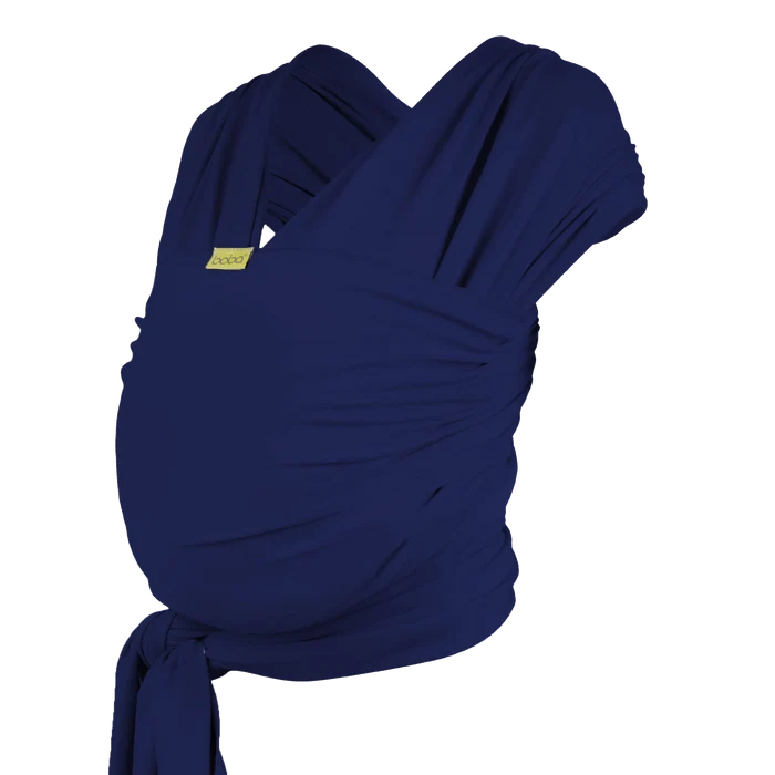 A Boba Classic Baby Wrap, made from a soft 95% French Terry cotton blend and 5% Spandex. Ergonomic, award-winning design fits babies from 7 Ibs to 35 Ibs, best up to 20 Ibs. Machine washable, dryer friendly, and certified hip-healthy. Navy Blue