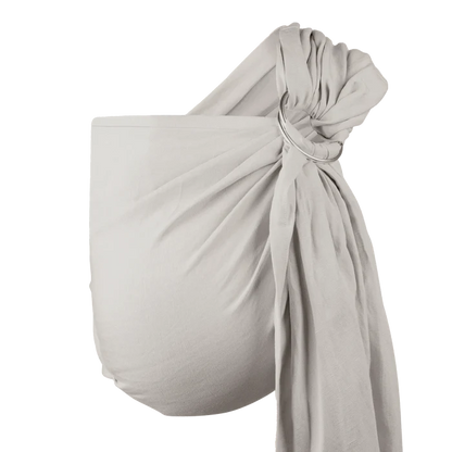 A Boba Ring Sling Baby Carrier made from a unique linen bamboo viscose fabric blend, perfect for all seasons. Lightweight and breathable, it stores compactly, ideal for newborn snuggles to toddler ups and downs (8 - 35Ibs). Pampas Beige
