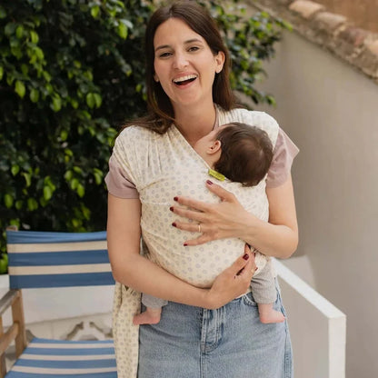 A Boba Serenity Baby Wrap, made from a buttery soft, extra breathable bamboo blend fabric (68% Viscose from Bamboo, 25% Cotton, 7% Spandex). Ergonomic, award-winning design fits babies from 7 Ibs to 35 Ibs, best up to 20 Ibs. Machine washable, dryer friendly, and certified hip-healthy. Anvi