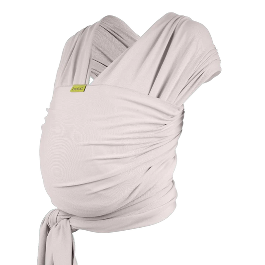 A Boba Serenity Baby Wrap, made from a buttery soft, extra breathable bamboo blend fabric (68% Viscose from Bamboo, 25% Cotton, 7% Spandex). Ergonomic, award-winning design fits babies from 7 Ibs to 35 Ibs, best up to 20 Ibs. Machine washable, dryer friendly, and certified hip-healthy. Organic Stone