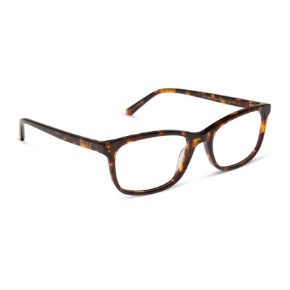 diff eyewear featuring the bradford rectangle prescription glasses with a rich tort frame angled view