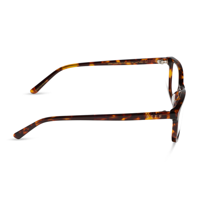 diff eyewear featuring the bradford rectangle prescription glasses with a rich tort frame side view