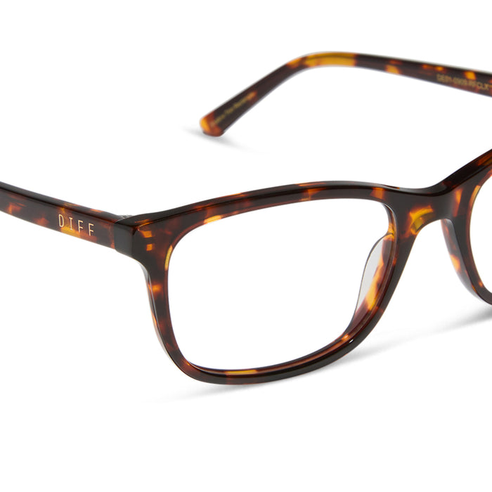 diff eyewear featuring the bradford rectangle prescription glasses with a rich tort frame detailed view