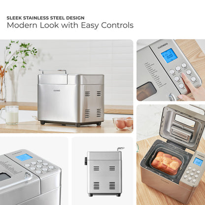 Sleek Stainless Steel Design: Cuckoo bread maker with a modern aesthetic and digital control panel for easy operation. (CBM-AAB101S)
