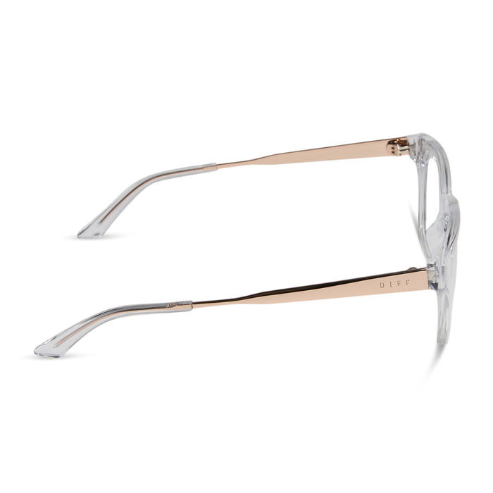 diff eyewear featuring the bridget round prescription glasses with a clear with gold frame side view
