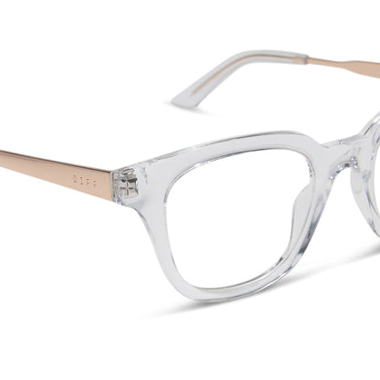 diff eyewear featuring the bridget round prescription glasses with a clear with gold frame detailed view