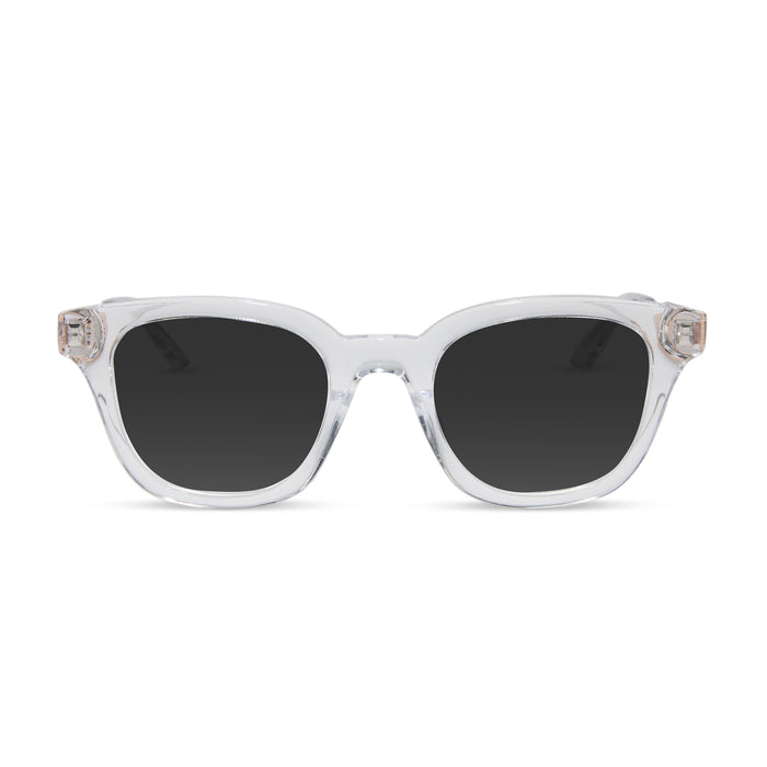 diff eyewear featuring the bridget round prescription sunglasses with a clear with gold frame front view