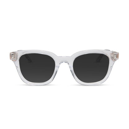 diff eyewear featuring the bridget round prescription sunglasses with a clear with gold frame front view
