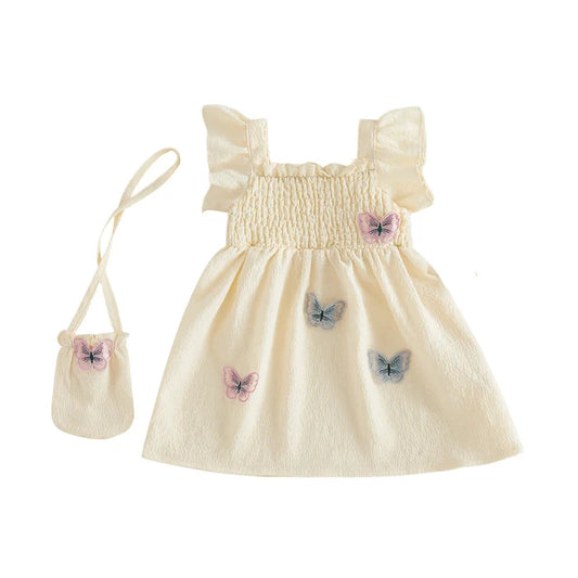BUTTERFLIES Smocked Dress with Purse