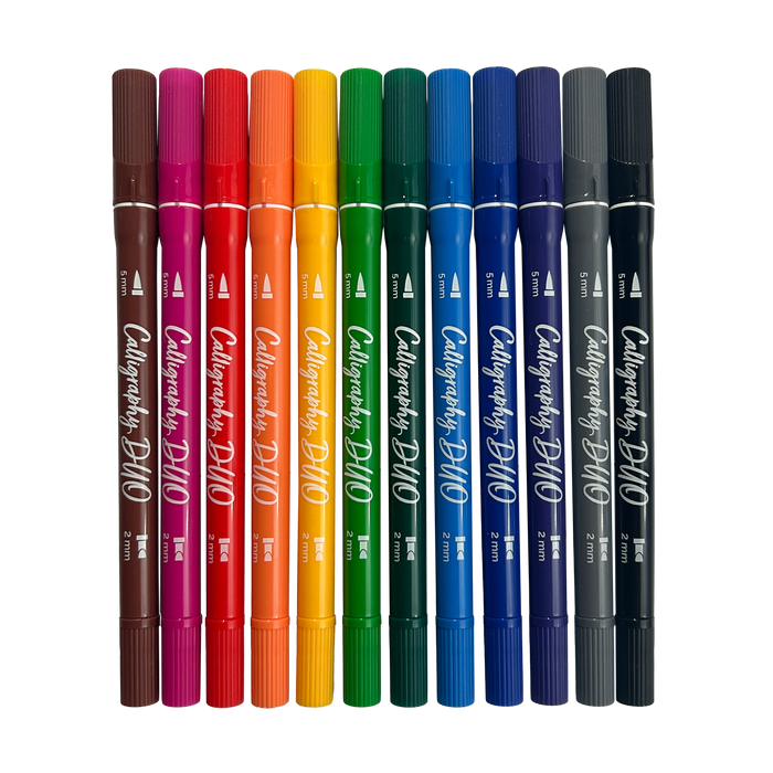 Row of 12 capped OOLY Calligraphy Duo Double-Ended Markers