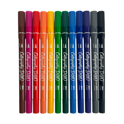 Row of 12 capped OOLY Calligraphy Duo Double-Ended Markers