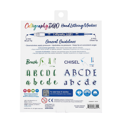 Back of packaging with OOLY Calligraphy Duo Double-Ended Markers