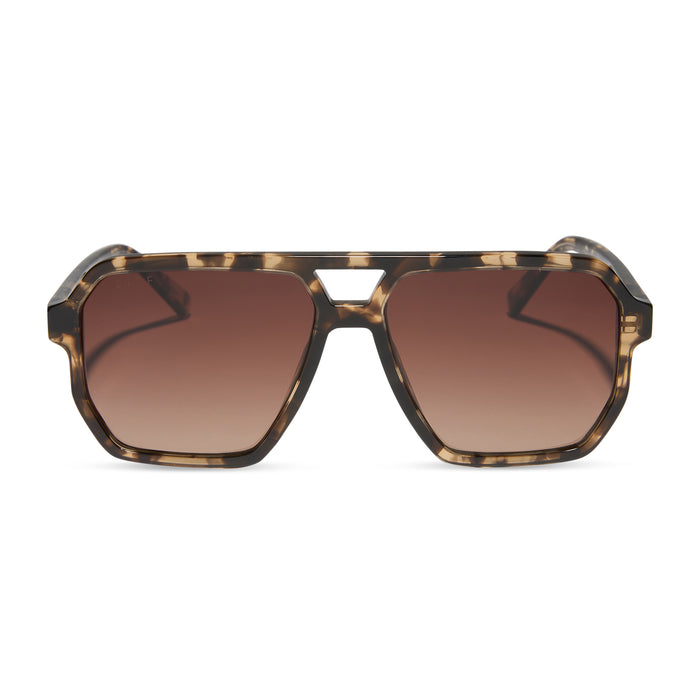 diff eyewear featuring the cameron navigator sunglasses with a espresso tortoise frame and brown gradient polarized lenses front view