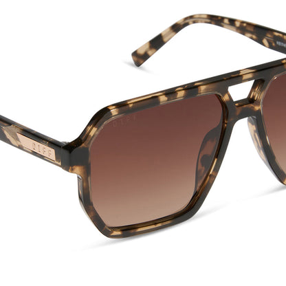 diff eyewear featuring the cameron navigator sunglasses with a espresso tortoise frame and brown gradient polarized lenses detailed view