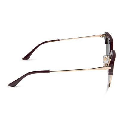 diff eyewear featuring the capri rectangle sunglasses with a dark cherry lacquer frame and grey polarized lenses side view