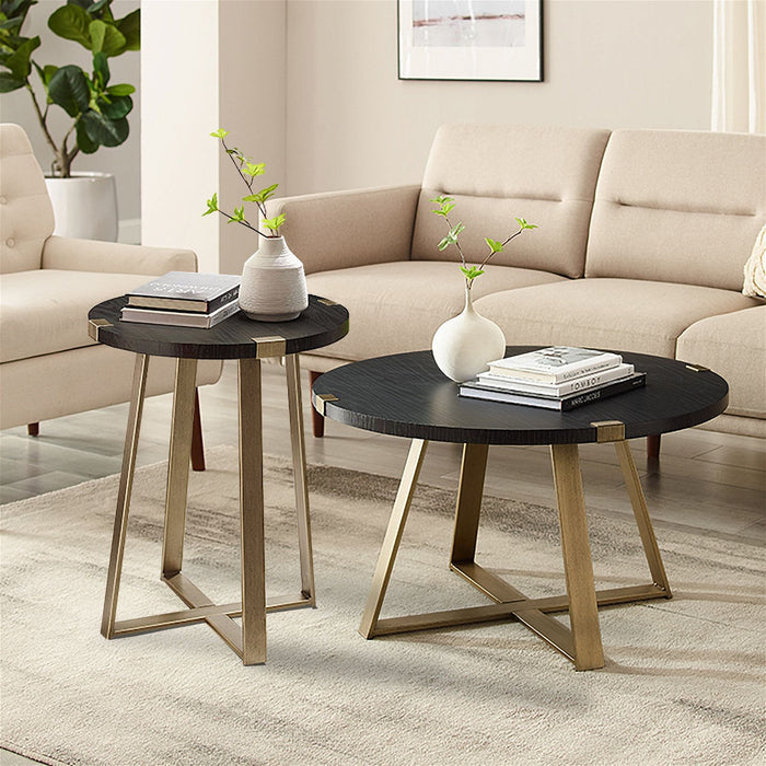 Capri Round End Table - Black Oak, Gold by Criterion - Home Living Store - End Table