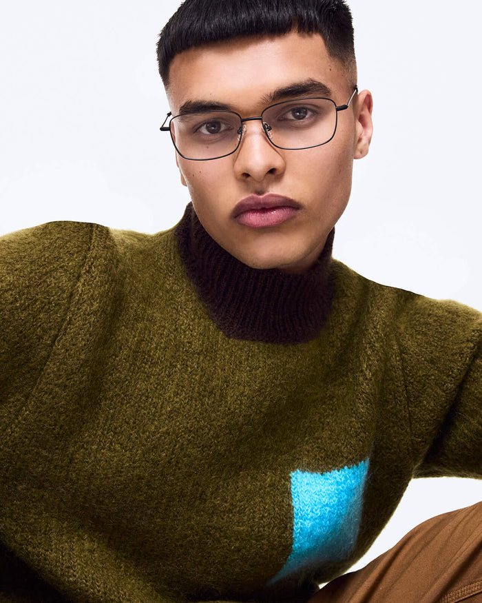 lifestyle-Charcoal::men Casper Wide Eyeglasses rectangle black metal
