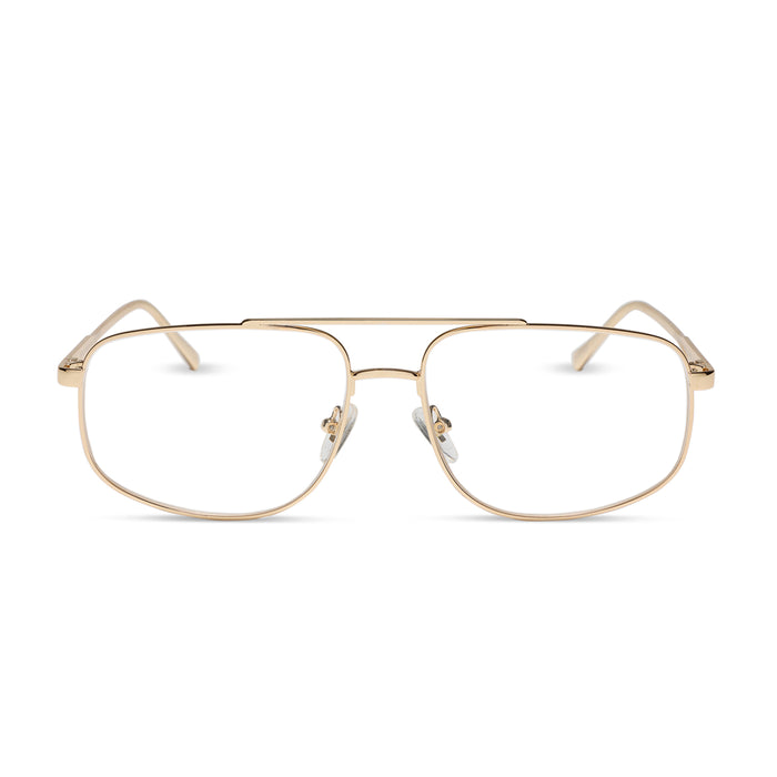 diff eyewear featuring the charley navigator glasses with a gold metal frame front view