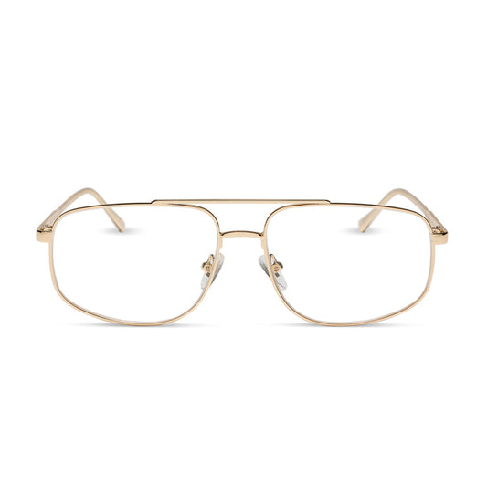 diff eyewear featuring the charley navigator glasses with a gold metal frame front view