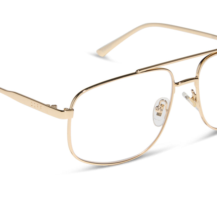 diff eyewear featuring the charley navigator glasses with a gold metal frame detailed view