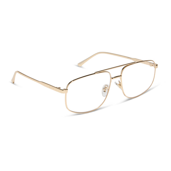 diff eyewear featuring the charley navigator glasses with a gold metal frame angled view