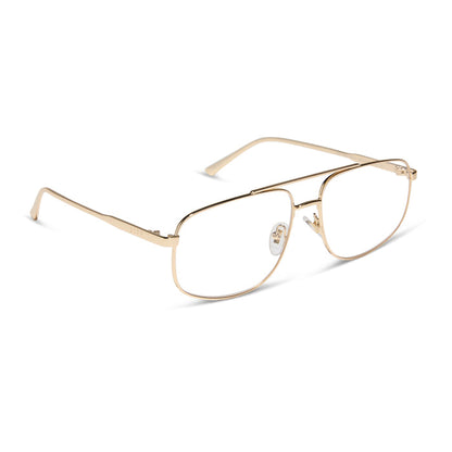 diff eyewear featuring the charley navigator glasses with a gold metal frame angled view