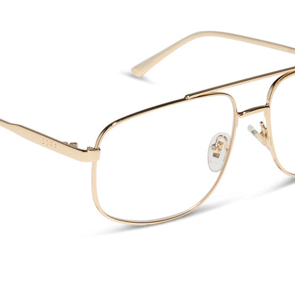 diff eyewear featuring the charley navigator glasses with a gold metal frame detailed view