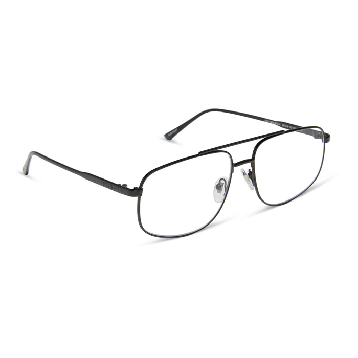diff eyewear featuring the charley navigator prescription glasses with a shiny black frame angled view