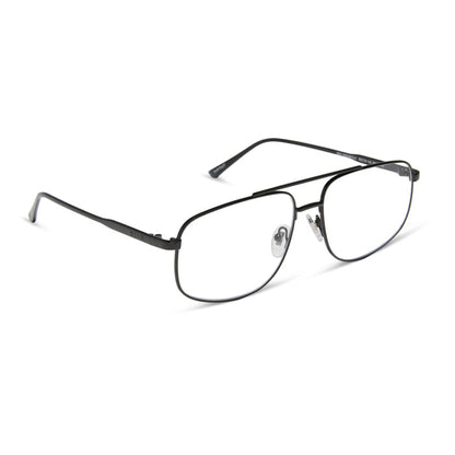 diff eyewear featuring the charley navigator prescription glasses with a shiny black frame angled view
