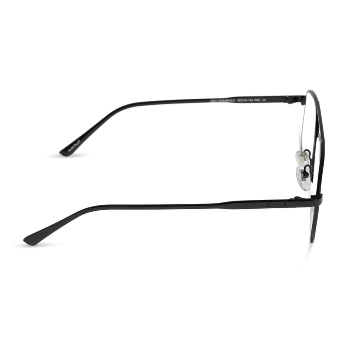 diff eyewear featuring the charley navigator prescription glasses with a shiny black frame side view