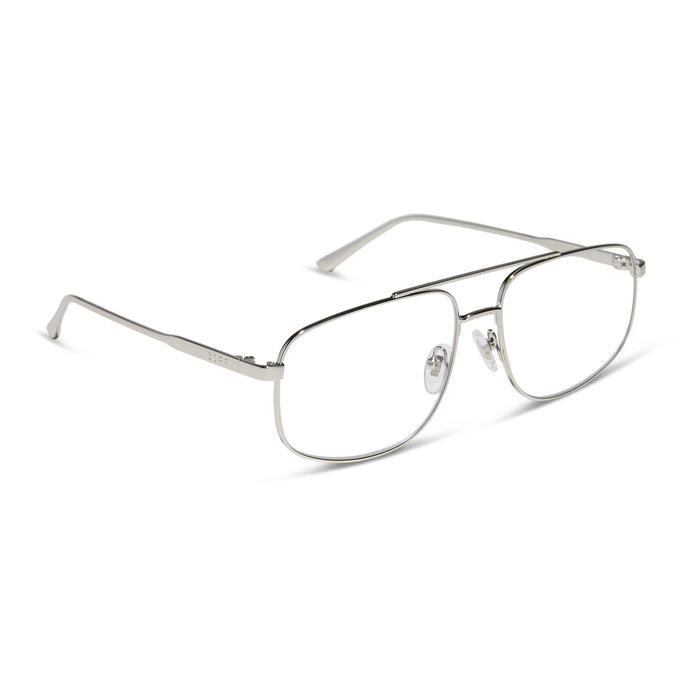 diff eyewear featuring the charley navigator prescription glasses with a silver frame angled view