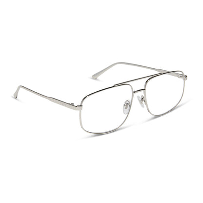 diff eyewear featuring the charley navigator prescription glasses with a silver frame angled view