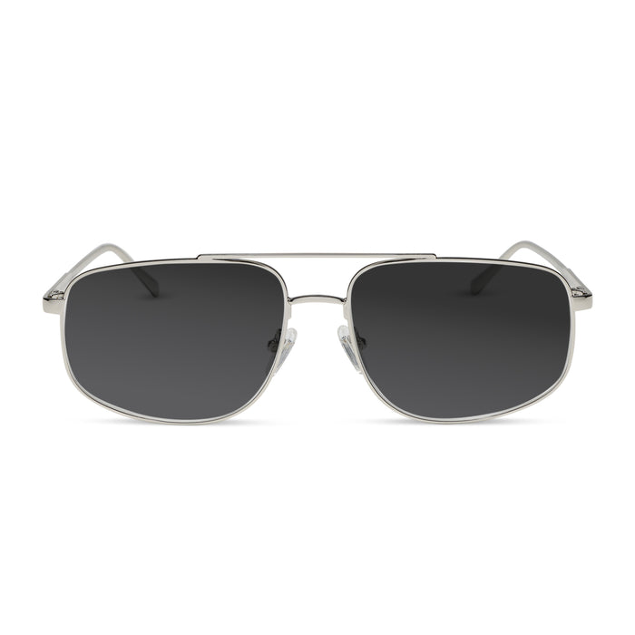 diff eyewear featuring the charley navigator prescription sunglasses with a silver frame front view