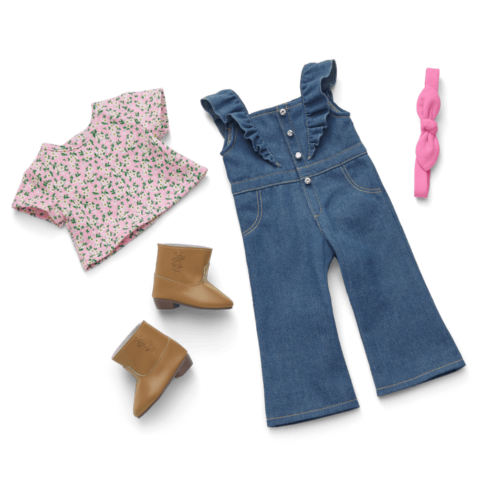 Chestnut Charm Horse & Western Flowers Denim Jumpsuit for 18-inch Dolls