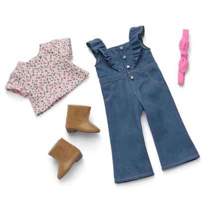 Chestnut Charm Horse & Western Flowers Denim Jumpsuit for 18-inch Dolls