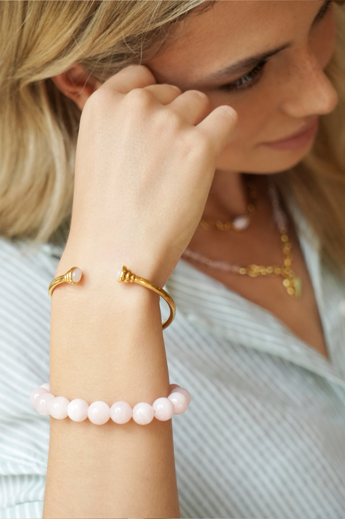 Chunky Rose Quartz T-Bar Bracelet