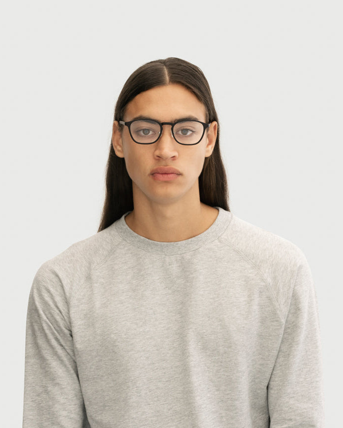 lifestyle-Charcoal::men Columbus Eyeglasses square black plastic