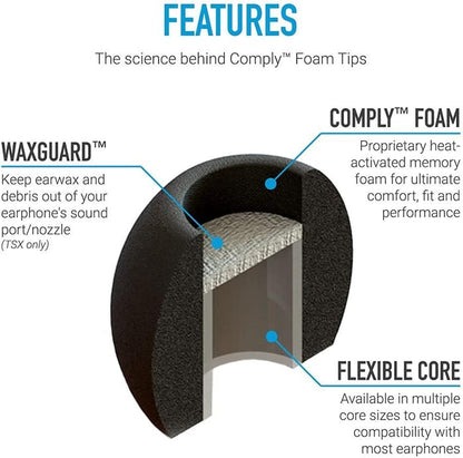 Comply 29-10121-11 Comfort Plus Premium Memory Foam Earphone Tips Black Large 3 Pairs