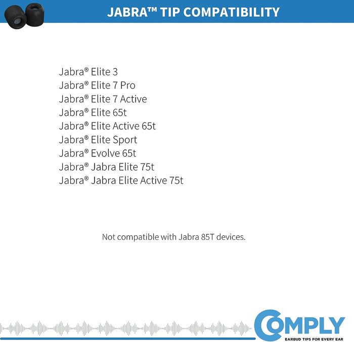 COMPLY TrueGrip Memory Foam Replacement Earbud Tips for Jabra 65T & 75T Earphone Devices Small 3 Pairs