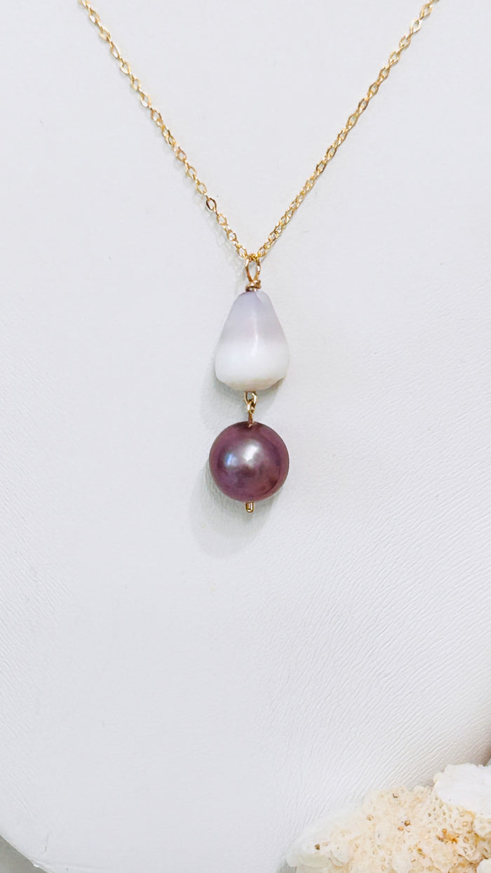 Cone shell x Pearl pendant necklace - Edison