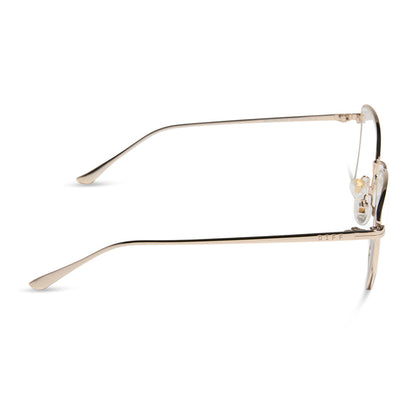 diff eyewear featuring the connie cat eye prescription glasses with a gold frame side view