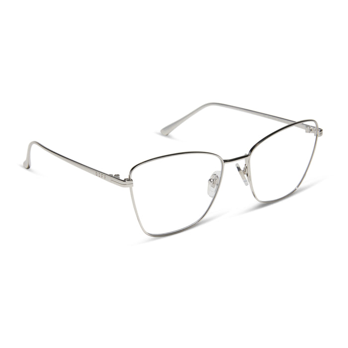 diff eyewear featuring the connie cat eye prescription glasses with a silver frame angled view