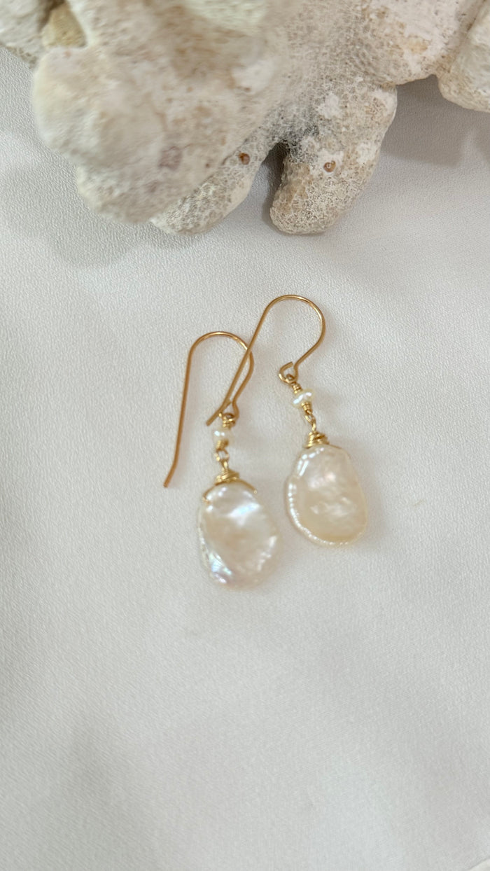 Cornflake freshwater keshi earrings