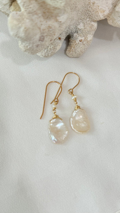 Cornflake freshwater keshi earrings