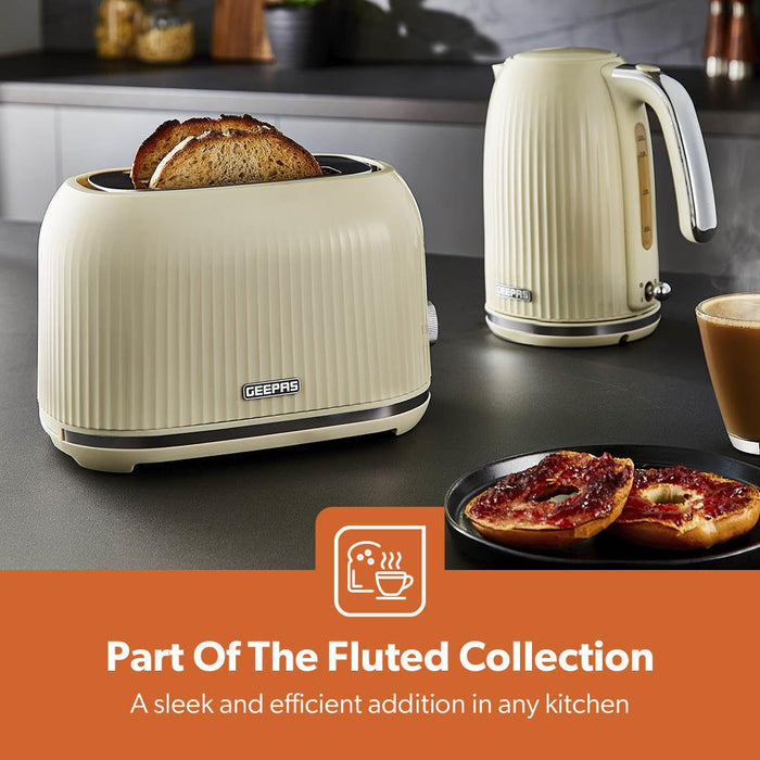 Cream Fluted 2-Slice Bread Toaster & 1.7L Electric Kettle Set