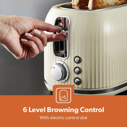 Cream Fluted 2-Slice Bread Toaster & 1.7L Electric Kettle Set