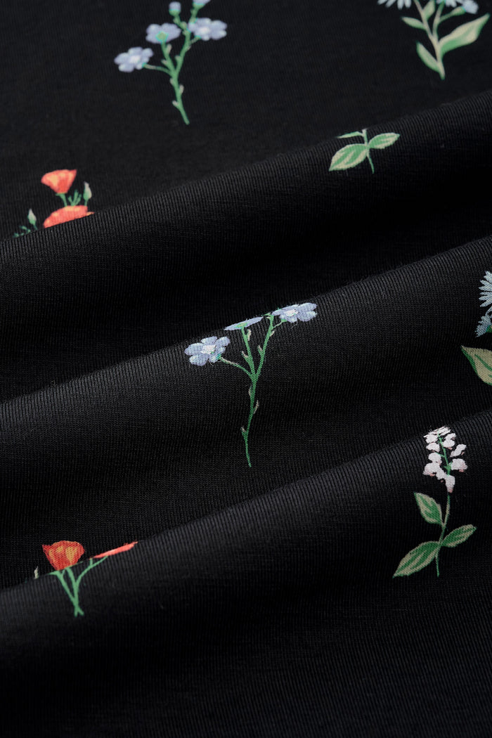 Close up of Black Fabric with Wildflower print
